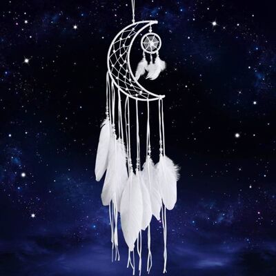 CZYDDD Attrape-rêves fait à la main en forme de demi-cercle de lune attrape-rêves avec plumes et étoile ornement mural à suspendre - Publicité CZYDDD Attrape-rêves fait à la main en forme de demi-cercle de lune attrape-rêves avec plumes et étoile ornement mural à suspendre - Publicité