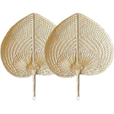 2pc éventails en bambou naturel - Portable - Fait à la main - Décoration en rotin - Éventail tissé en raphia - Pour lété la plage - Publicité 2pc éventails en bambou naturel - Portable - Fait à la main - Décoration en rotin - Éventail tissé en raphia - Pour lété la plage - Publicité