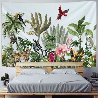 MOUTON MAISON DECO Tapisserie Tenture murale Jungle plantes et animaux tropicaux Impression numérique Polyester 200x150cm Personnalisable Vert - Publicité MOUTON MAISON DECO Tapisserie Tenture murale Jungle plantes et animaux tropicaux Impression numérique Polyester 200x150cm Personnalisable Vert - Publicité