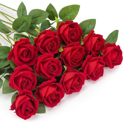 Roses Artificielles Rouges - Lot de 12 - Flanelle - Longues Tiges - Diamètre 7 cm Rouge - Publicité Roses Artificielles Rouges - Lot de 12 - Flanelle - Longues Tiges - Diamètre 7 cm Rouge - Publicité