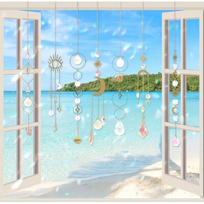 S'AGRANDIR Ensemble de 10 attrape-soleil décoratifs (inclut chaînettes et prismes en cristal) - Publicité S'AGRANDIR Ensemble de 10 attrape-soleil décoratifs (inclut chaînettes et prismes en cristal) - Publicité