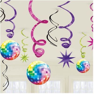 MISTER FIESTA 12 décorations à suspendre disco boule à facettes et spirales Noir - Publicité MISTER FIESTA 12 décorations à suspendre disco boule à facettes et spirales Noir - Publicité