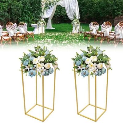 Lot de 2 supports à fleurs en métal doré avec plaque acrylique décoration pour mariage et événements - Publicité Lot de 2 supports à fleurs en métal doré avec plaque acrylique décoration pour mariage et événements - Publicité