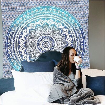 QJRRX Tapisserie Tenture murale Tissu Murale Tapisserie Bleu et Blanc- 150x200cm Boho Bohemian Maison Décoration Murale de Plage en Coton Blanc - Publicité QJRRX Tapisserie Tenture murale Tissu Murale Tapisserie Bleu et Blanc- 150x200cm Boho Bohemian Maison Décoration Murale de Plage en Coton Blanc - Publicité