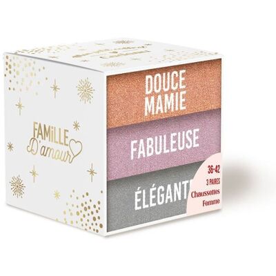 Coffret de chaussettes - STC - Douce Mamie - Paillettes - Pointure 36-42 - Cadeau personnalisé - Publicité Coffret de chaussettes - STC - Douce Mamie - Paillettes - Pointure 36-42 - Cadeau personnalisé - Publicité