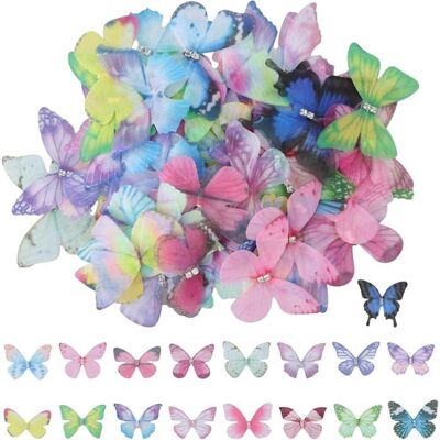 KJEHOME Lot de 100 Papillon Organza Papillon 3D Organza avec StrassCouleurs Papillon Tissu Decoration pour Décorations Murales - Publicité KJEHOME Lot de 100 Papillon Organza Papillon 3D Organza avec StrassCouleurs Papillon Tissu Decoration pour Décorations Murales - Publicité