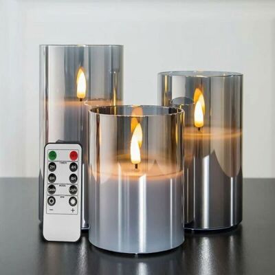 ZHANDD Bougies scintillantes sans flamme en verre gris argenté avec télécommande paquet de 3 fausses bougies LED réalistes∅ 3 H 4 5 6 Gris - Publicité ZHANDD Bougies scintillantes sans flamme en verre gris argenté avec télécommande paquet de 3 fausses bougies LED réalistes∅ 3 H 4 5 6 Gris - Publicité
