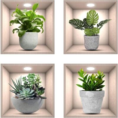 stickers muraux cuisine 4pcs réaliste vert plante imperméable mur art stickers 3D muraux salon chambre salle de bains décoration Vert - Publicité stickers muraux cuisine 4pcs réaliste vert plante imperméable mur art stickers 3D muraux salon chambre salle de bains décoration Vert - Publicité