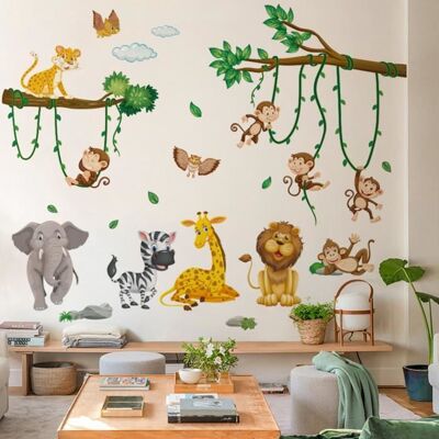 Stickers Muraux Animaux De La Jungle Arbre Autocollants Muraux Mural Stickers Singe Lion Zèbre Pour Chambre Enfants Bébé Pépinière - Publicité Stickers Muraux Animaux De La Jungle Arbre Autocollants Muraux Mural Stickers Singe Lion Zèbre Pour Chambre Enfants Bébé Pépinière - Publicité