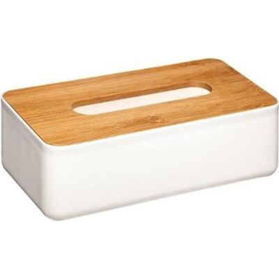 PEGANE Boîte à Mouchoirs Blanche avec couvercle en bambou - 13 x 26 x 8.8 cm - Publicité PEGANE Boîte à Mouchoirs Blanche avec couvercle en bambou - 13 x 26 x 8.8 cm - Publicité