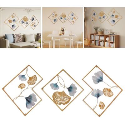 OUKANING Lot de 3 Décoration murale en métal en forme de ginkgo doré Carré - Ornements 3D créative moderne en fer - 164 x 705 cm Jaune - Publicité OUKANING Lot de 3 Décoration murale en métal en forme de ginkgo doré Carré - Ornements 3D créative moderne en fer - 164 x 705 cm Jaune - Publicité