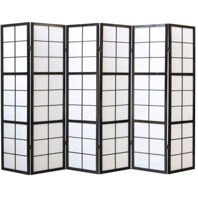 PEGANE Paravent japonais grands carreaux bois noir et papier de riz - 6 pans - Dim : H 1786 Noir - Publicité PEGANE Paravent japonais grands carreaux bois noir et papier de riz - 6 pans - Dim : H 1786 Noir - Publicité