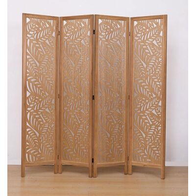 PEGANE Paravent ajouré séparateur de pièce en bois avec motifs feuille 4 pans coloris brun clair - Hauteur 170 x longueur 160 cm Marron - Publicité PEGANE Paravent ajouré séparateur de pièce en bois avec motifs feuille 4 pans coloris brun clair - Hauteur 170 x longueur 160 cm Marron - Publicité