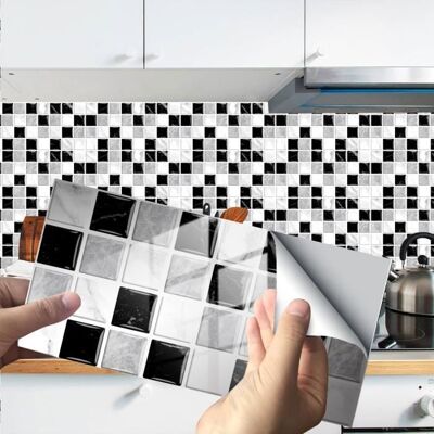 12 Pcs Sticker Cuisine PVC Étanche Auto-adhésif Décoration Murale Noir Gris Mosaïque Stickers Tuile Salle de Bains Autocollants Gris - Publicité 12 Pcs Sticker Cuisine PVC Étanche Auto-adhésif Décoration Murale Noir Gris Mosaïque Stickers Tuile Salle de Bains Autocollants Gris - Publicité