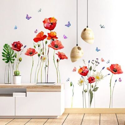 HANDEIU Sticker mural coquelicot fleur rouge Stickers muraux plantes papillon Stickers muraux chambre salon cuisine dcoration murale Rouge - Publicité HANDEIU Sticker mural coquelicot fleur rouge Stickers muraux plantes papillon Stickers muraux chambre salon cuisine dcoration murale Rouge - Publicité