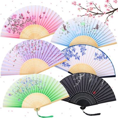 JBNIUAY Éventails pliants japonais à main en soie et bambou - Lot de 6 pièces - Pour décoration de mariage Noir - Publicité JBNIUAY Éventails pliants japonais à main en soie et bambou - Lot de 6 pièces - Pour décoration de mariage Noir - Publicité