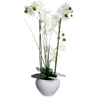 Atmosphera - Orchidée artificielle avec vase en céramique blanc - H. 53 cm Blanc - Publicité Atmosphera - Orchidée artificielle avec vase en céramique blanc - H. 53 cm Blanc - Publicité