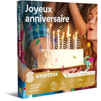 Coffret Cadeau SMARTBOX - Joyeux anniversaire** - 1 activité ou un séjour à vivre pour 1 ou 2 nuits personnes - Publicité Coffret Cadeau SMARTBOX - Joyeux anniversaire** - 1 activité ou un séjour à vivre pour 1 ou 2 nuits personnes - Publicité