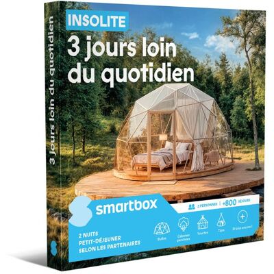Coffret Cadeau SMARTBOX - Insolite - 3 jours loin du quotidien - 1 ou 2 nuits nuits avec petit-déjeuner / dîner / spa selon les - Publicité Coffret Cadeau SMARTBOX - Insolite - 3 jours loin du quotidien - 1 ou 2 nuits nuits avec petit-déjeuner / dîner / spa selon les - Publicité