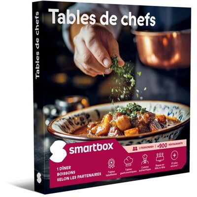 Coffret Cadeau SMARTBOX - Tables de chefs - 1 dîner avec boissons selon les partenaires pour 2 personnes - Publicité Coffret Cadeau SMARTBOX - Tables de chefs - 1 dîner avec boissons selon les partenaires pour 2 personnes - Publicité