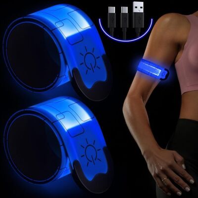 Brassard Lumineux LED Rechargeable 2PCS Brassard Reflechissant LED Running Bande Clignotant Ajustable pour Bras/Poignet Bleu - Publicité Brassard Lumineux LED Rechargeable 2PCS Brassard Reflechissant LED Running Bande Clignotant Ajustable pour Bras/Poignet Bleu - Publicité