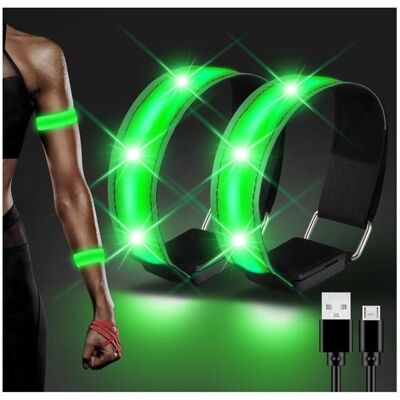 Brassard Lumineux LED Rechargeable 2PCS Brassard Reflechissant LED Running Bande Clignotant Ajustable Bracelet Lumineux Sécurité Vert - Publicité Brassard Lumineux LED Rechargeable 2PCS Brassard Reflechissant LED Running Bande Clignotant Ajustable Bracelet Lumineux Sécurité Vert - Publicité
