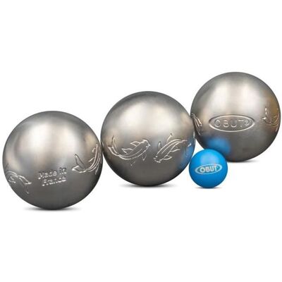 Boules de pétanque - OBUT - Carpe Koi (Loisir) - 73 mm - Acier inox 100% - Triplette 3 boules + but Gris - Publicité Boules de pétanque - OBUT - Carpe Koi (Loisir) - 73 mm - Acier inox 100% - Triplette 3 boules + but Gris - Publicité
