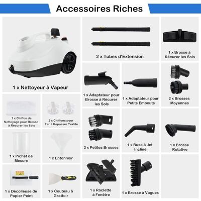 GIANTEX Nettoyeur Vapeur à Main 2000W-Pression 5 Bars 160°C-17 Accessoires Réservoir dEau 18L-Durée 35Min Blanc - Publicité GIANTEX Nettoyeur Vapeur à Main 2000W-Pression 5 Bars 160°C-17 Accessoires Réservoir dEau 18L-Durée 35Min Blanc - Publicité