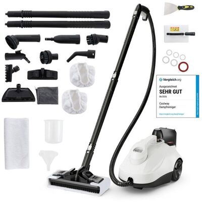 Nettoyeur Vapeur 2000W pour Punaises de Lit COSTWAY 5BAR-19 Accessoires-Réservoir 18L-Roue Universelle-160℃-Autonomie 35 min-Blanc Blanc - Publicité Nettoyeur Vapeur 2000W pour Punaises de Lit COSTWAY 5BAR-19 Accessoires-Réservoir 18L-Roue Universelle-160℃-Autonomie 35 min-Blanc Blanc - Publicité