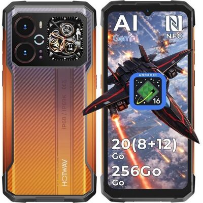 HOTWAV Cyber 18 4G Smartphone Robuste Android 16 Écran 675 HD+ 20(8+12)Go/256Go6200mAh 64MP NFC/GPS IP68 Téléphone-Orange Orange - Publicité HOTWAV Cyber 18 4G Smartphone Robuste Android 16 Écran 675 HD+ 20(8+12)Go/256Go6200mAh 64MP NFC/GPS IP68 Téléphone-Orange Orange - Publicité