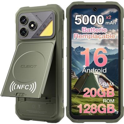 CUBOT Kingkong Dura Telephone Portable Incassable 20(8+12) + 128Go 5000mAhx2 6.88 120Hz 64MP Smartphone 4G Double SIM NFC GPS Vert Vert - Publicité CUBOT Kingkong Dura Telephone Portable Incassable 20(8+12) + 128Go 5000mAhx2 6.88 120Hz 64MP Smartphone 4G Double SIM NFC GPS Vert Vert - Publicité