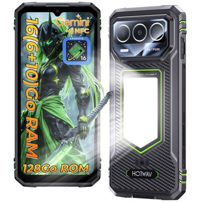 HOTWAV T8 Smartphone Robuste 4G Android 16 Lampe Camping 675 HD+ 12(4+8)Go/64Go Batterie 6200mAh Caméra 20MP NFC/GPS - Vert Vert - Publicité HOTWAV T8 Smartphone Robuste 4G Android 16 Lampe Camping 675 HD+ 12(4+8)Go/64Go Batterie 6200mAh Caméra 20MP NFC/GPS - Vert Vert - Publicité