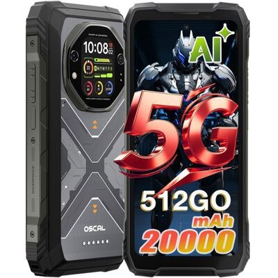 OSCAL TANK 1 5G Smartphone Robuste 48Go + 512Go 20000mAh/55W 64MP AI Caméra 678 120Hz Écran IP68 Téléphone NFC GPS - Noir Noir - Publicité OSCAL TANK 1 5G Smartphone Robuste 48Go + 512Go 20000mAh/55W 64MP AI Caméra 678 120Hz Écran IP68 Téléphone NFC GPS - Noir Noir - Publicité