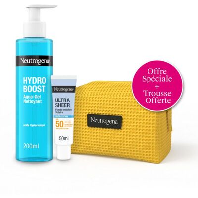 Trousse Soin - NEUTROGENA - Ultra Sheer SPF50 & Hydro Boost Gel - Fluide invisible 50 ml - Gel nettoyant 200 ml - Hydratant - Publicité Trousse Soin - NEUTROGENA - Ultra Sheer SPF50 & Hydro Boost Gel - Fluide invisible 50 ml - Gel nettoyant 200 ml - Hydratant - Publicité