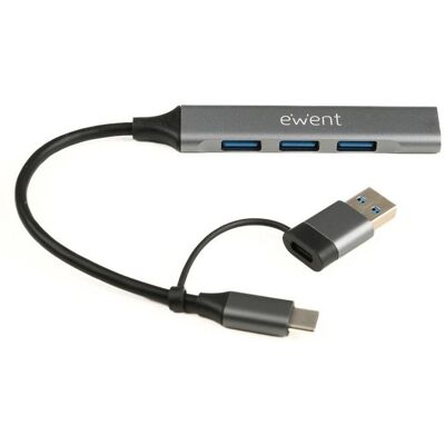 Hub USB 2-en-1 - EWENT - EW1154 - 1x USB-A 3.2 Gen1 - 3x USB-A 2.0 - Boîtier aluminium gris Gris - Publicité Hub USB 2-en-1 - EWENT - EW1154 - 1x USB-A 3.2 Gen1 - 3x USB-A 2.0 - Boîtier aluminium gris Gris - Publicité