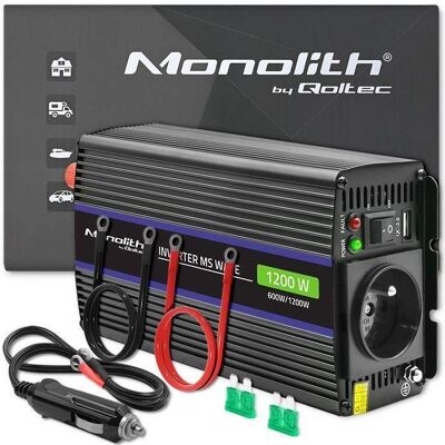 Convertisseur de tension - Qoltec - 1200 MS Wave - 12V à 230V - 600-1200W - USB Noir - Publicité Convertisseur de tension - Qoltec - 1200 MS Wave - 12V à 230V - 600-1200W - USB Noir - Publicité