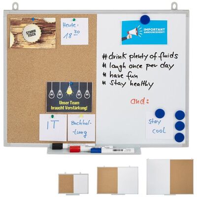 Relaxdays Tableau blanc combiné 2 en 1 panneau en liège magnétique cadre en alu rangement 45 x 60 cm blanc/naturel Blanc - Publicité Relaxdays Tableau blanc combiné 2 en 1 panneau en liège magnétique cadre en alu rangement 45 x 60 cm blanc/naturel Blanc - Publicité