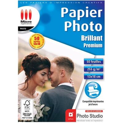 Papier Photo Premium - MICRO APPLICATION - 13x18 cm - 50 Feuilles - Compatible Jet dEncre - Assemblé en France Blanc - Publicité Papier Photo Premium - MICRO APPLICATION - 13x18 cm - 50 Feuilles - Compatible Jet dEncre - Assemblé en France Blanc - Publicité