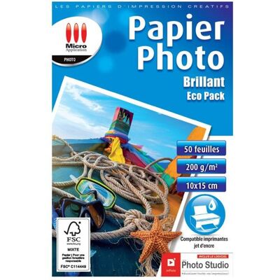 Papier photo - MICRO APPLICATION - 10x15 - 200 g/m² - 50 feuilles - Brillant Blanc - Publicité Papier photo - MICRO APPLICATION - 10x15 - 200 g/m² - 50 feuilles - Brillant Blanc - Publicité