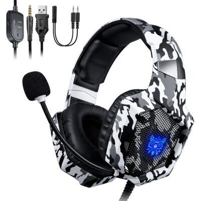 Casque Gamer - ONIKUMA - K8 - Camouflage - Micro réglable - Son stéréo 50mm Blanc - Publicité Casque Gamer - ONIKUMA - K8 - Camouflage - Micro réglable - Son stéréo 50mm Blanc - Publicité