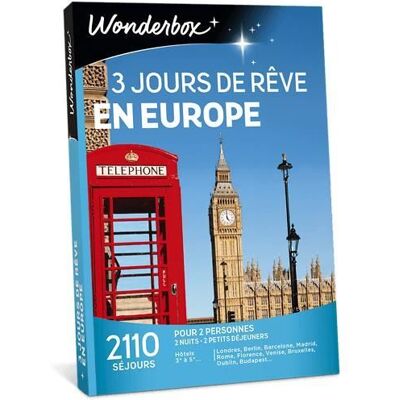Coffret cadeau - WONDERBOX - 3 Jours de rêve en Europe - 2 nuits petit-déjeuner - 2 personnes - 2110 séjours - Publicité Coffret cadeau - WONDERBOX - 3 Jours de rêve en Europe - 2 nuits petit-déjeuner - 2 personnes - 2110 séjours - Publicité