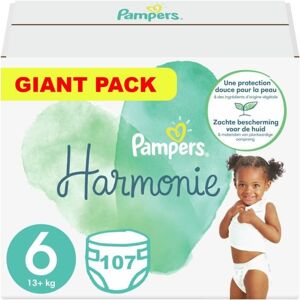 PAMPERS HARMONIE TAILLE 6 107 COUCHES (13-18 KG) Blanc - Publicité PAMPERS HARMONIE TAILLE 6 107 COUCHES (13-18 KG) Blanc - Publicité
