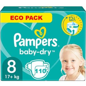 PAMPERS BABY DRY TAILLE 8 110 COUCHES + 17 KG Noir - Publicité PAMPERS BABY DRY TAILLE 8 110 COUCHES + 17 KG Noir - Publicité