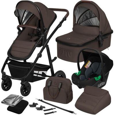 Poussette combinée 3en1 LIONELO Amber - Pack poussette canne Nacelle Siege auto sac et accessoires - chocolat Marron - Publicité Poussette combinée 3en1 LIONELO Amber - Pack poussette canne Nacelle Siege auto sac et accessoires - chocolat Marron - Publicité