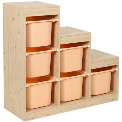 SWEEEK Meuble de rangement enfant escalier 6 bacs de rangement décor bois naturel et pêche - Sora - Publicité SWEEEK Meuble de rangement enfant escalier 6 bacs de rangement décor bois naturel et pêche - Sora - Publicité