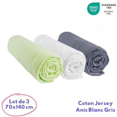 EASY DORT Drap housse 70x140 Coton Anis Blanc Gris (Lot de 3) Blanc - Publicité EASY DORT Drap housse 70x140 Coton Anis Blanc Gris (Lot de 3) Blanc - Publicité