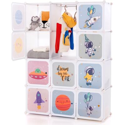 COSTWAY Armoire Meuble de Rangement pour Enfants 12 Cubes avec 2 Section Penderie Joli Assemblage facile 109 x 37 x 145cm Blanc Blanc - Publicité COSTWAY Armoire Meuble de Rangement pour Enfants 12 Cubes avec 2 Section Penderie Joli Assemblage facile 109 x 37 x 145cm Blanc Blanc - Publicité