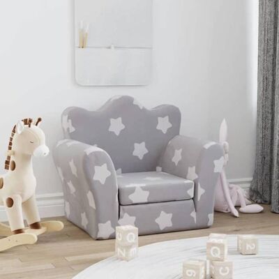 Canapé-lit pour enfants - vidaXL - Gris clair avec étoiles - Peluche douce - 54x(34-90)x45 cm - Housse amovible Gris - Publicité Canapé-lit pour enfants - vidaXL - Gris clair avec étoiles - Peluche douce - 54x(34-90)x45 cm - Housse amovible Gris - Publicité