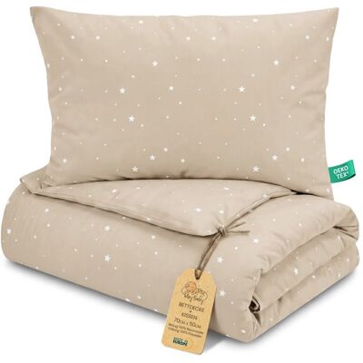 TOTSY BABY Couette bébé en coton 50x70 cm avec oreiller 40x35 cm - Parure de lit Beige avec étoiles blanches Beige - Publicité TOTSY BABY Couette bébé en coton 50x70 cm avec oreiller 40x35 cm - Parure de lit Beige avec étoiles blanches Beige - Publicité