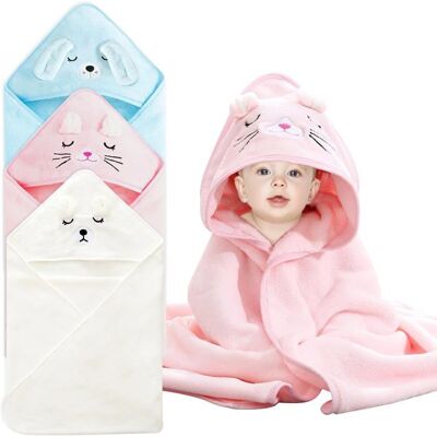 VITDIPY 3 Pièces Serviette de Bain à Capuche Bébé Douce Absorption 80 x 80 cm Rose Blanc Bleu Cadeau Naissance Rose - Publicité VITDIPY 3 Pièces Serviette de Bain à Capuche Bébé Douce Absorption 80 x 80 cm Rose Blanc Bleu Cadeau Naissance Rose - Publicité
